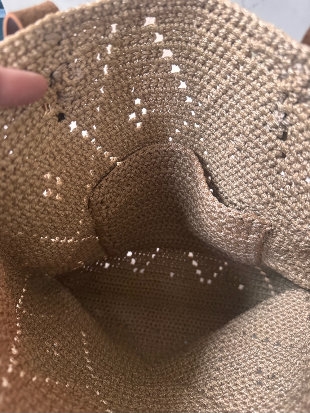 Beige Crochet Tote with Brown Leather Straps - Picture 3 of 3